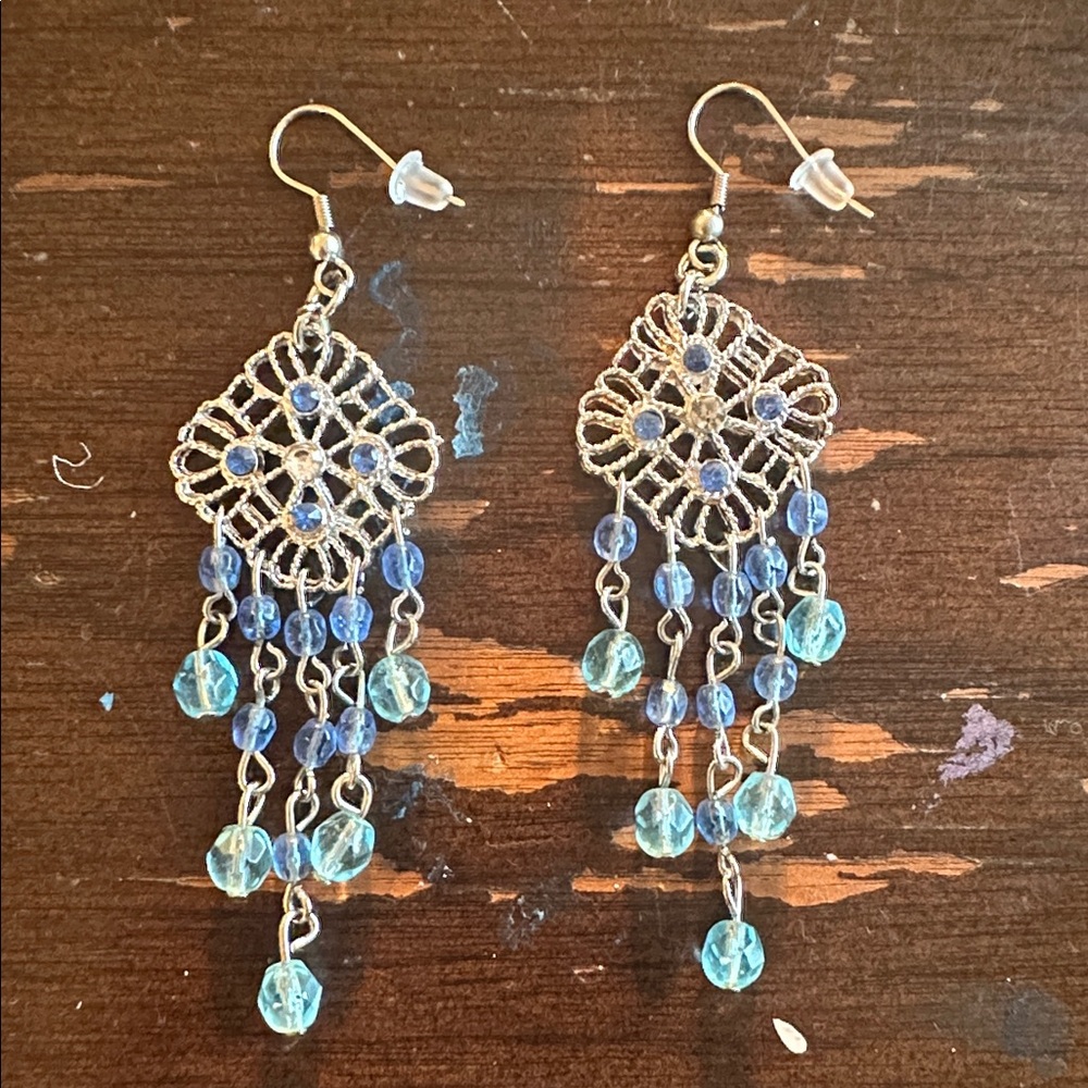 L sold 3” Metal Filigree And Facted Glass Bead Danglers